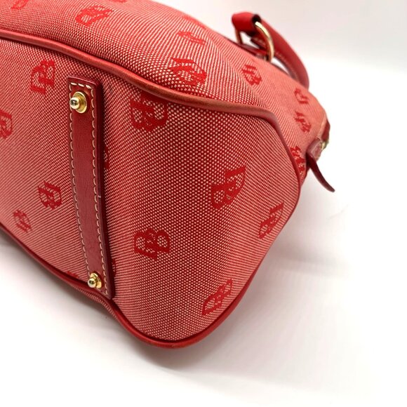 Dooney & Bourke Red Monogram Canvas Leather Trim Large Domed Satchel Bag - Picture 5 of 12